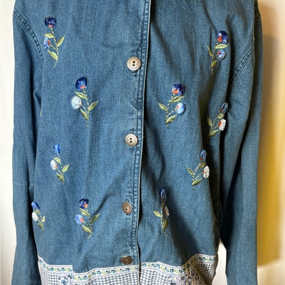 Vintage Cottage Core Embroidered Denim Jacket Large - Picture 12 of 16